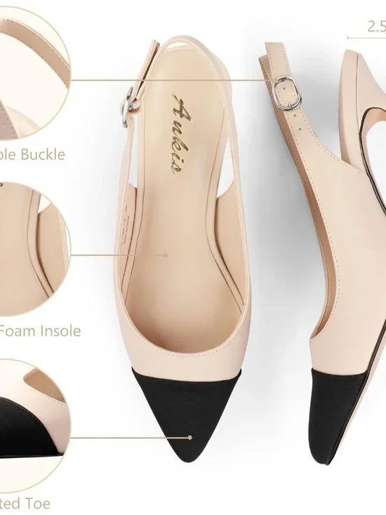 Women’s Slingback Kitten Heels Pointed Toe Pumps 2.5 Party Wedding Dress Shoes - Picture 5 of 6